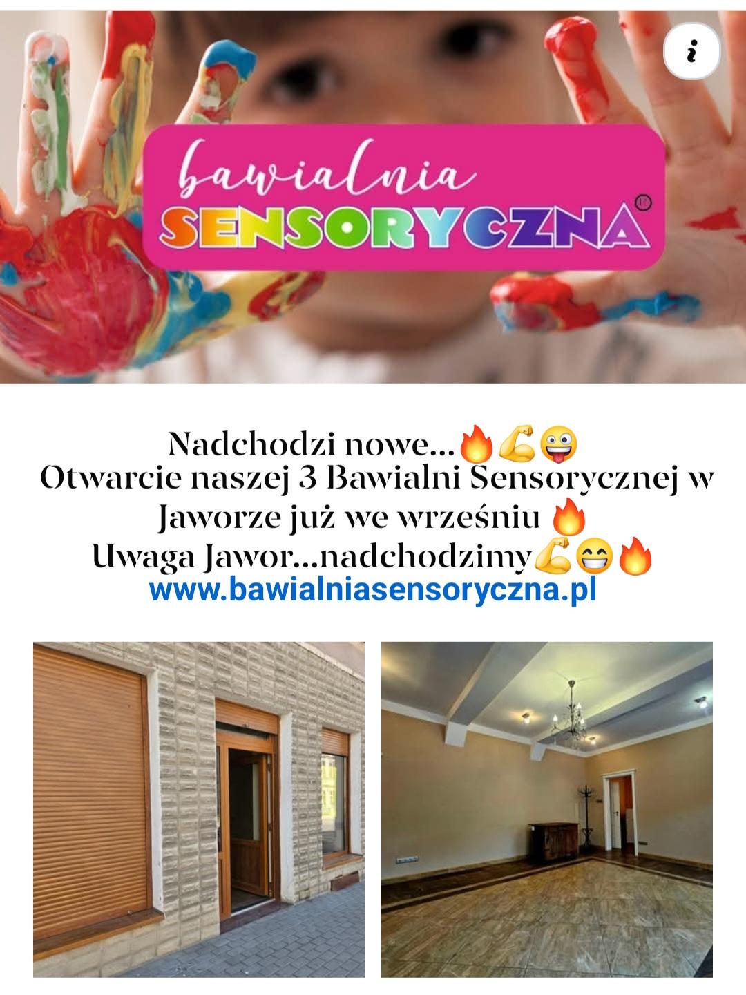 Lokal, reklama zajęć, Bawialnia Sensoryczna w Jaworze.
