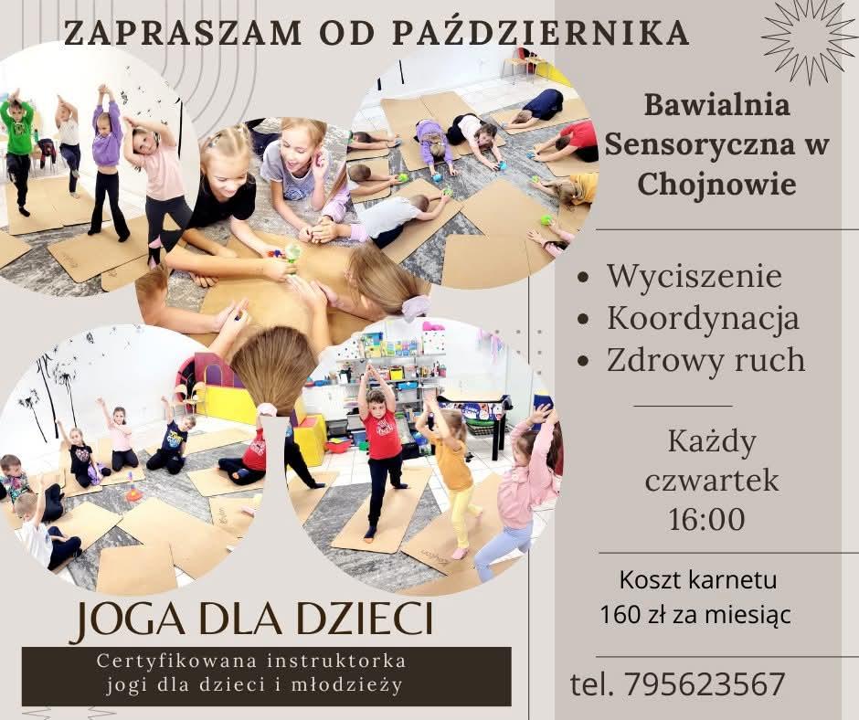 Plakat reklamujący zajęcia, zajecia z jogi w Chojnowie, zajecia dla dzieci Chojnów I okolice.