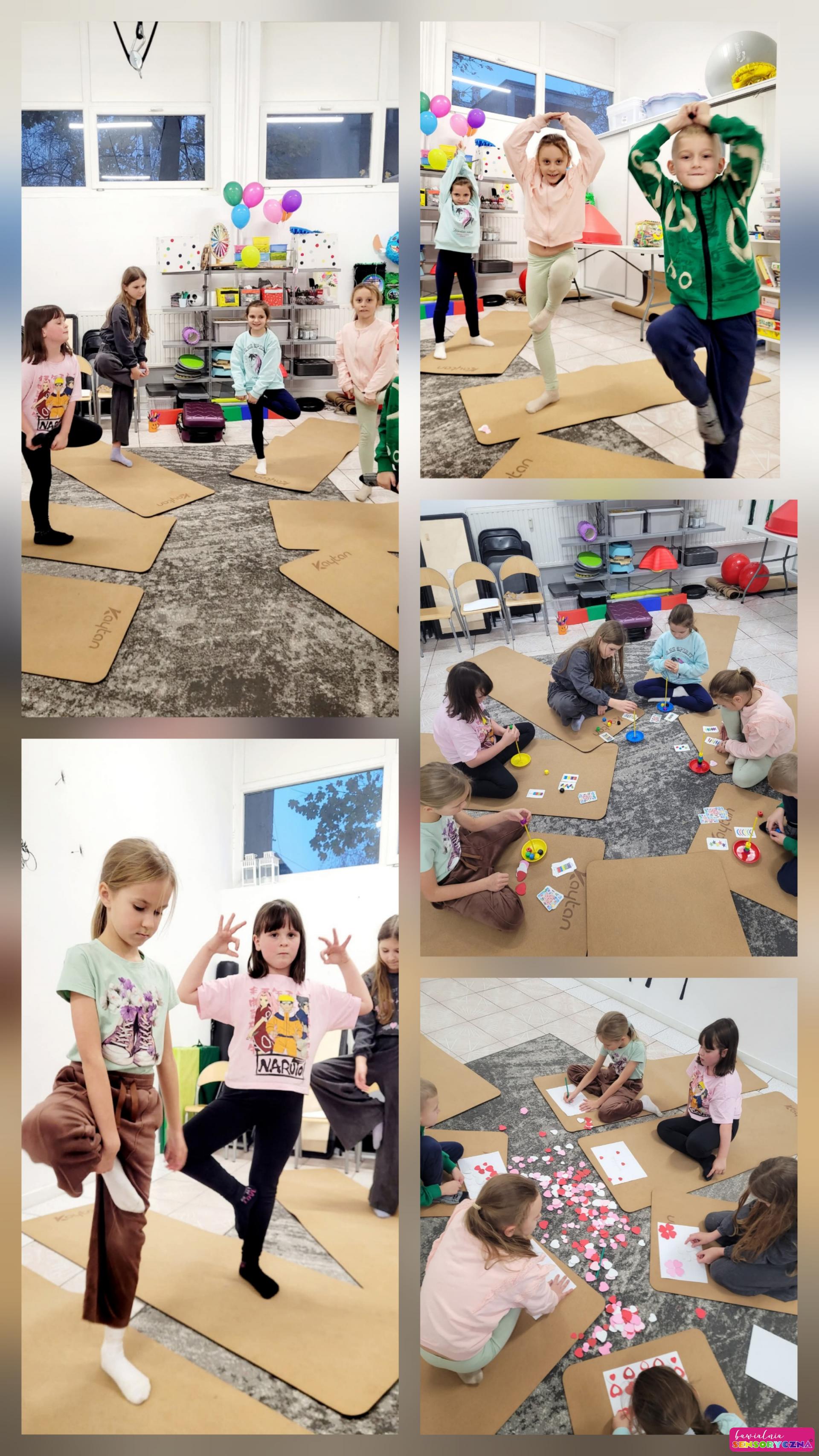 Zajecia z jogi dla dzieci w Chojnowie, maty, pozycje jogi.