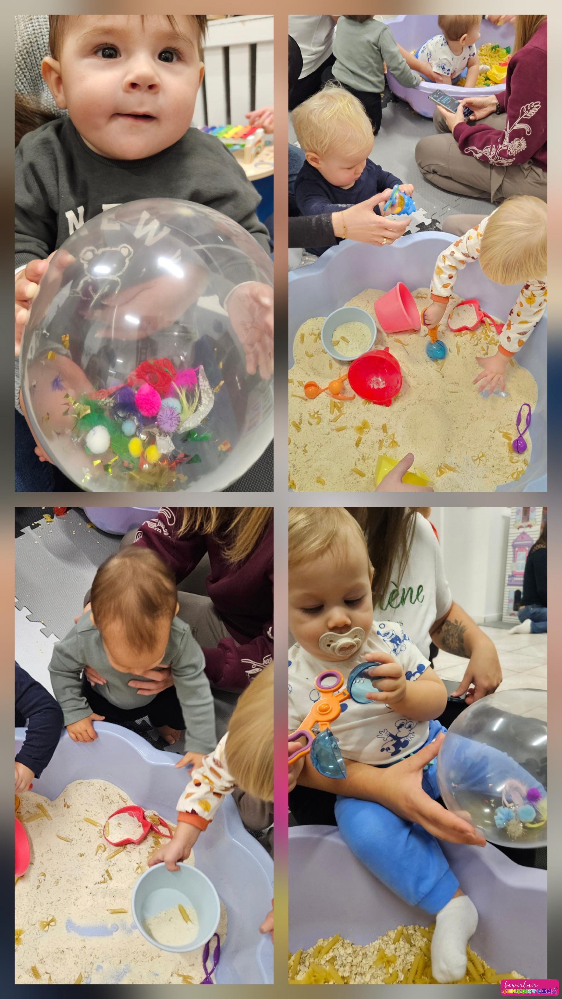 Zajecia sensoryczne dla maluszków w Chojnowie, dzieci, balony, piaskownice, dyski sensoryczne.