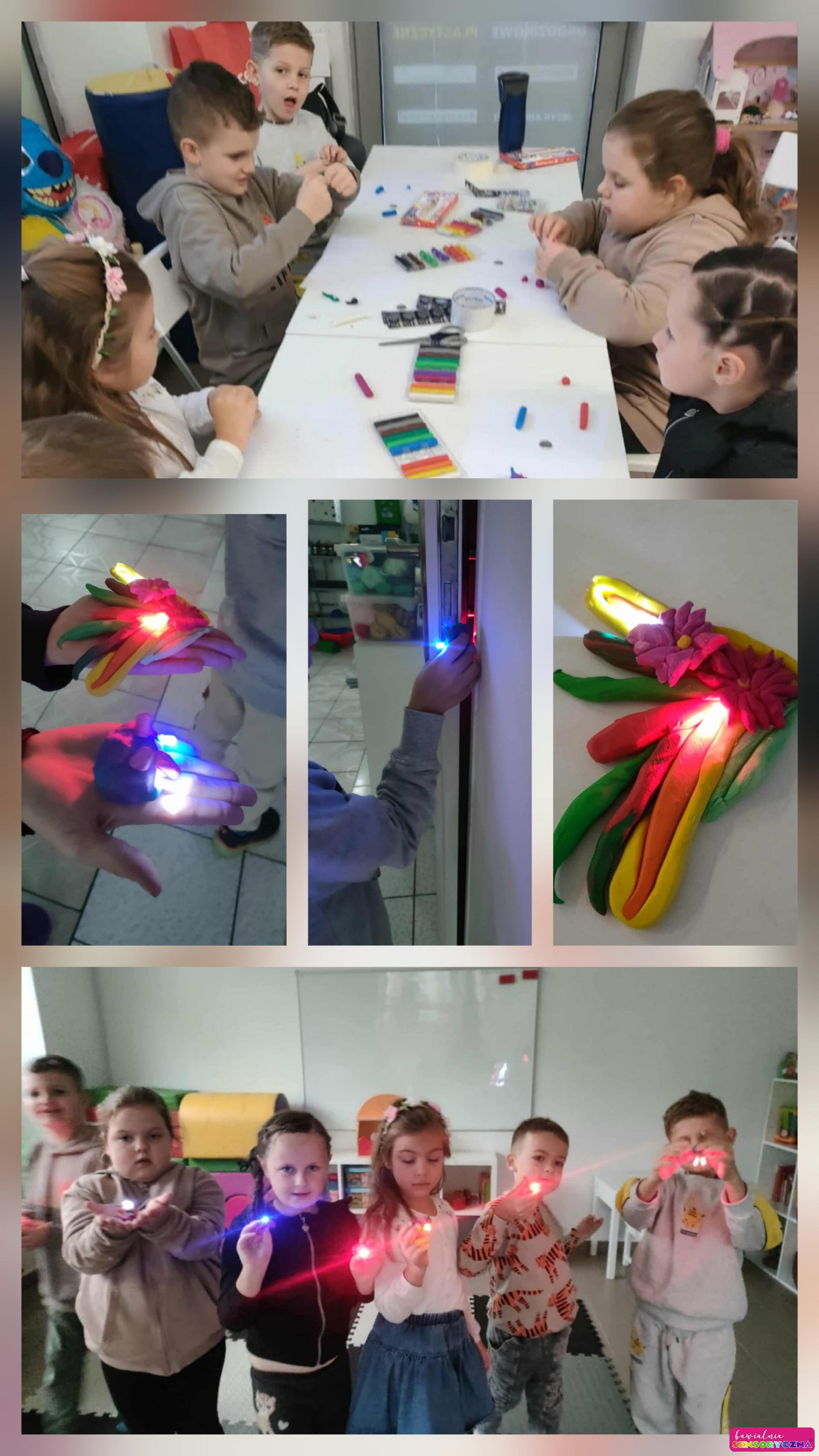 Zajecia edukacyjne dla dzieci w Chocianowie, diody, plastelina, zabawa w ciemności.