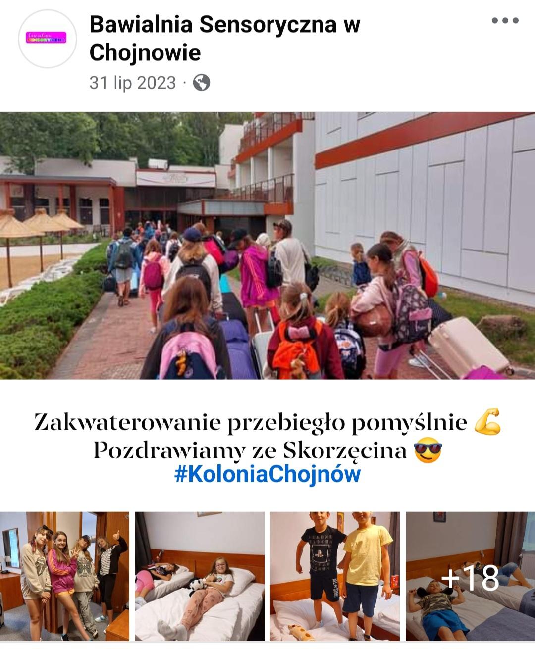 Dzieci idące do hotelu, dzieci w pokojach hotelowych, kolonia