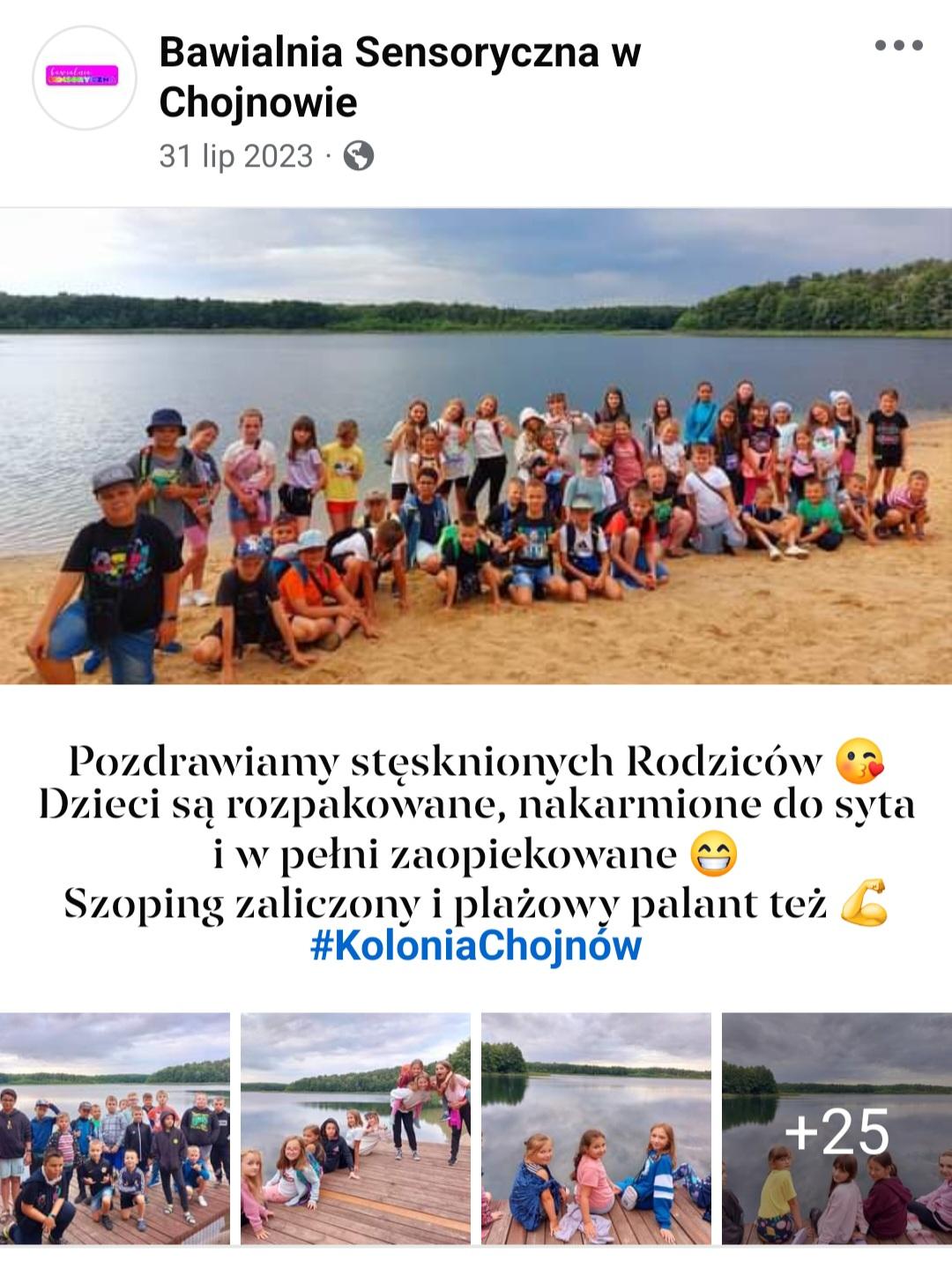 Zdjęcia grupowe na plaży, dzieci nad jeziorem 