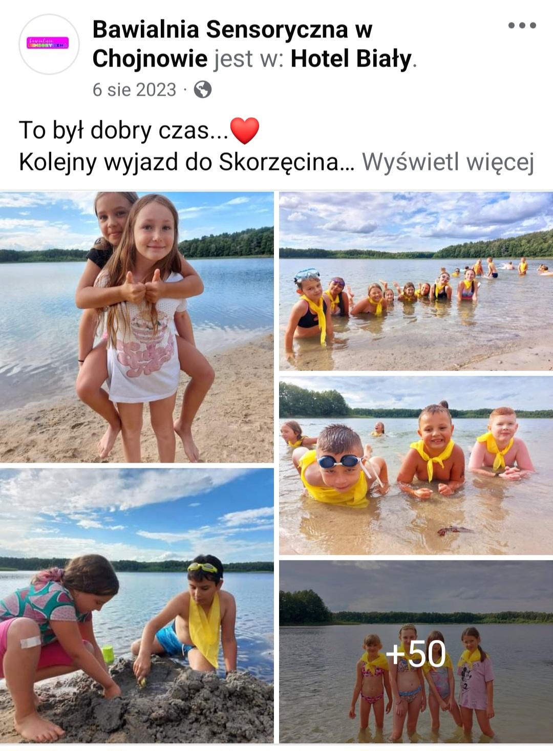 Dzieci.na plaży i w jeziorze, zabawa, kolonia