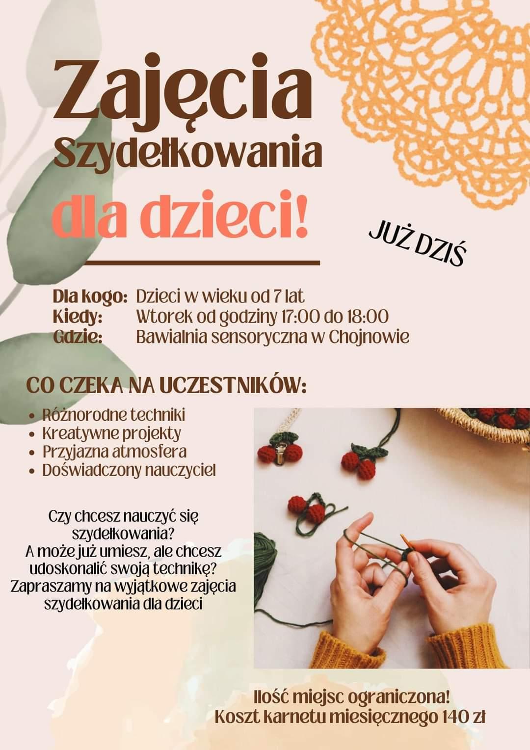 Plakat z dziećmi, paluszki, włóczka