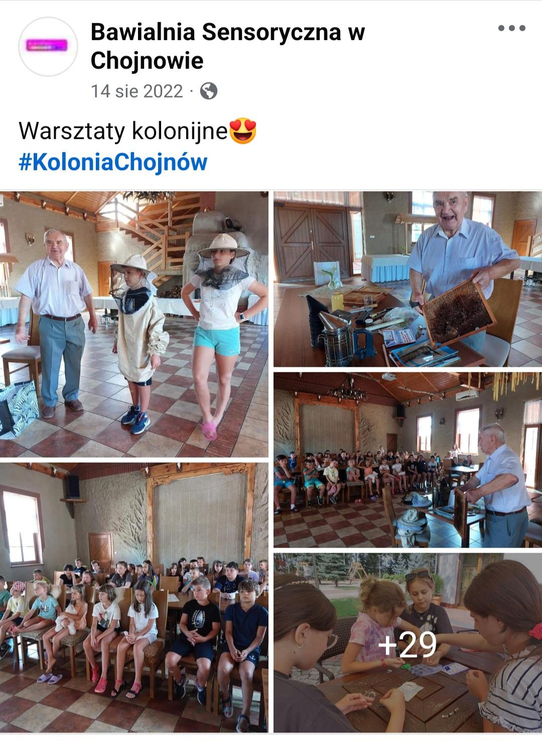 Warsztaty pszczelarskie, dzieci, prowadzący, sala 