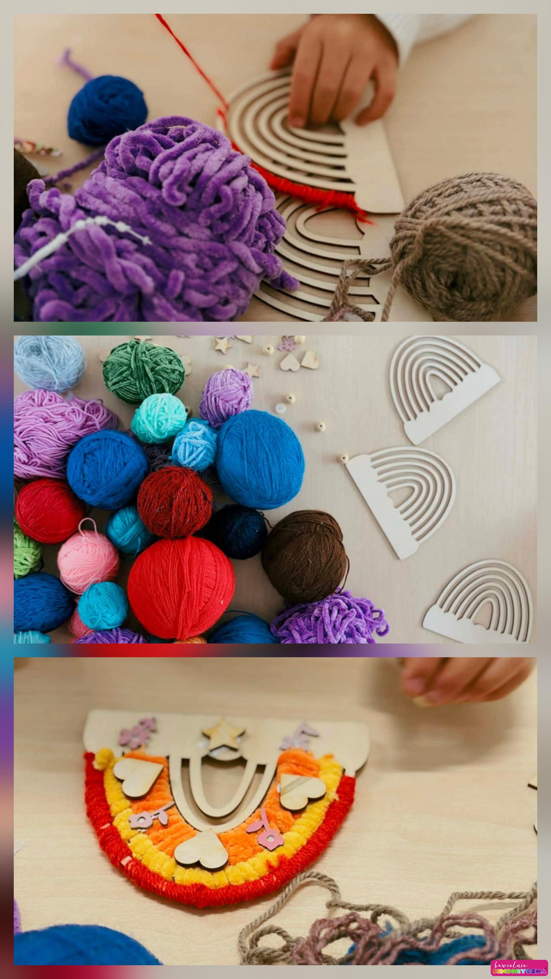 Włóczki, zawieszki, rączki dzieci z włóczką. Zajęcia edukacyjne dla dzieci w Chojnowie. Warsztaty artystyczne dla dzieci w Chojnowie.