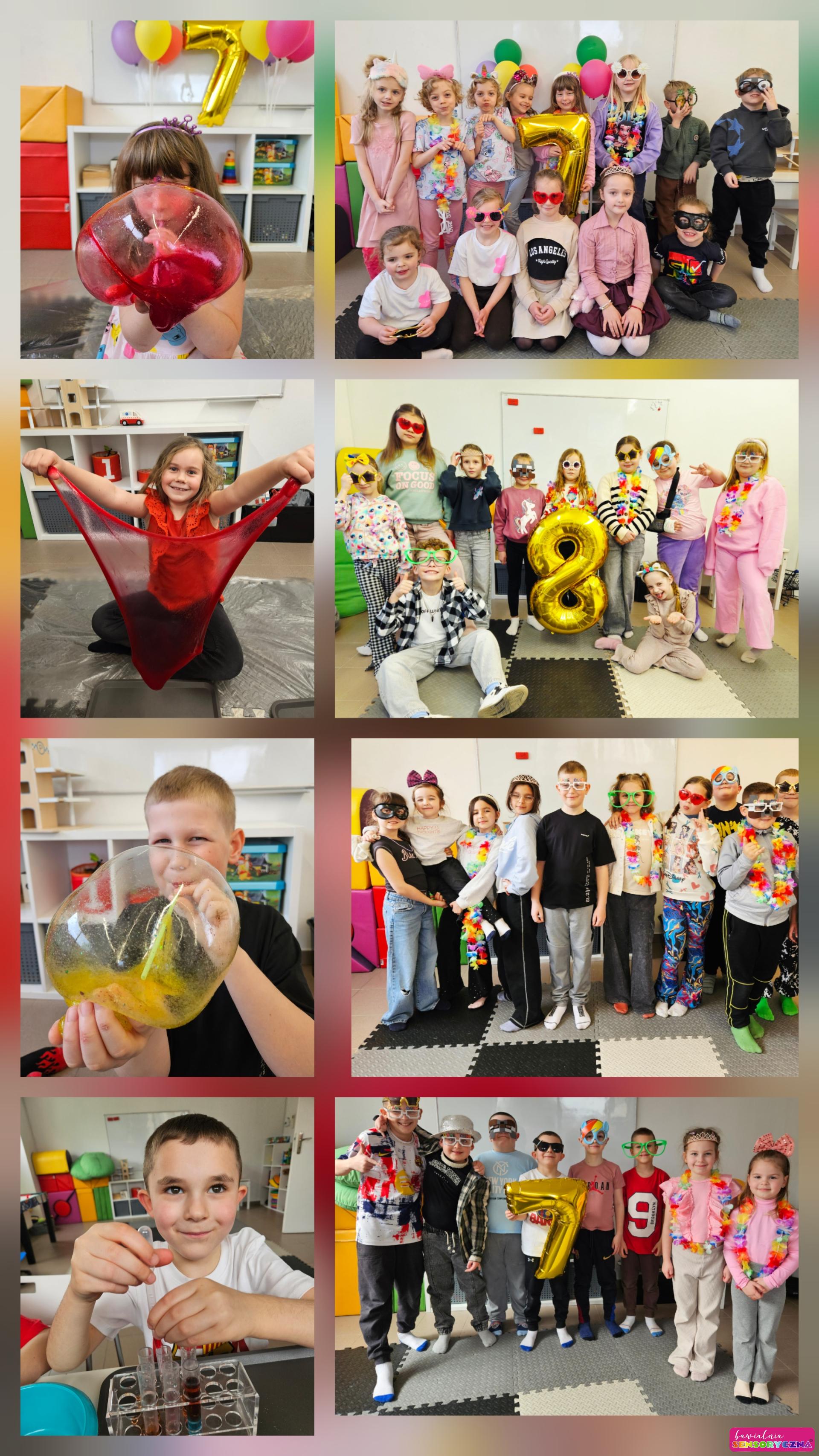 Dzieci w przebraniach, ze slajmami, z ekseperymentami, na urodzinach. Kreatywne warsztaty urodzinowe w Chocianowie.