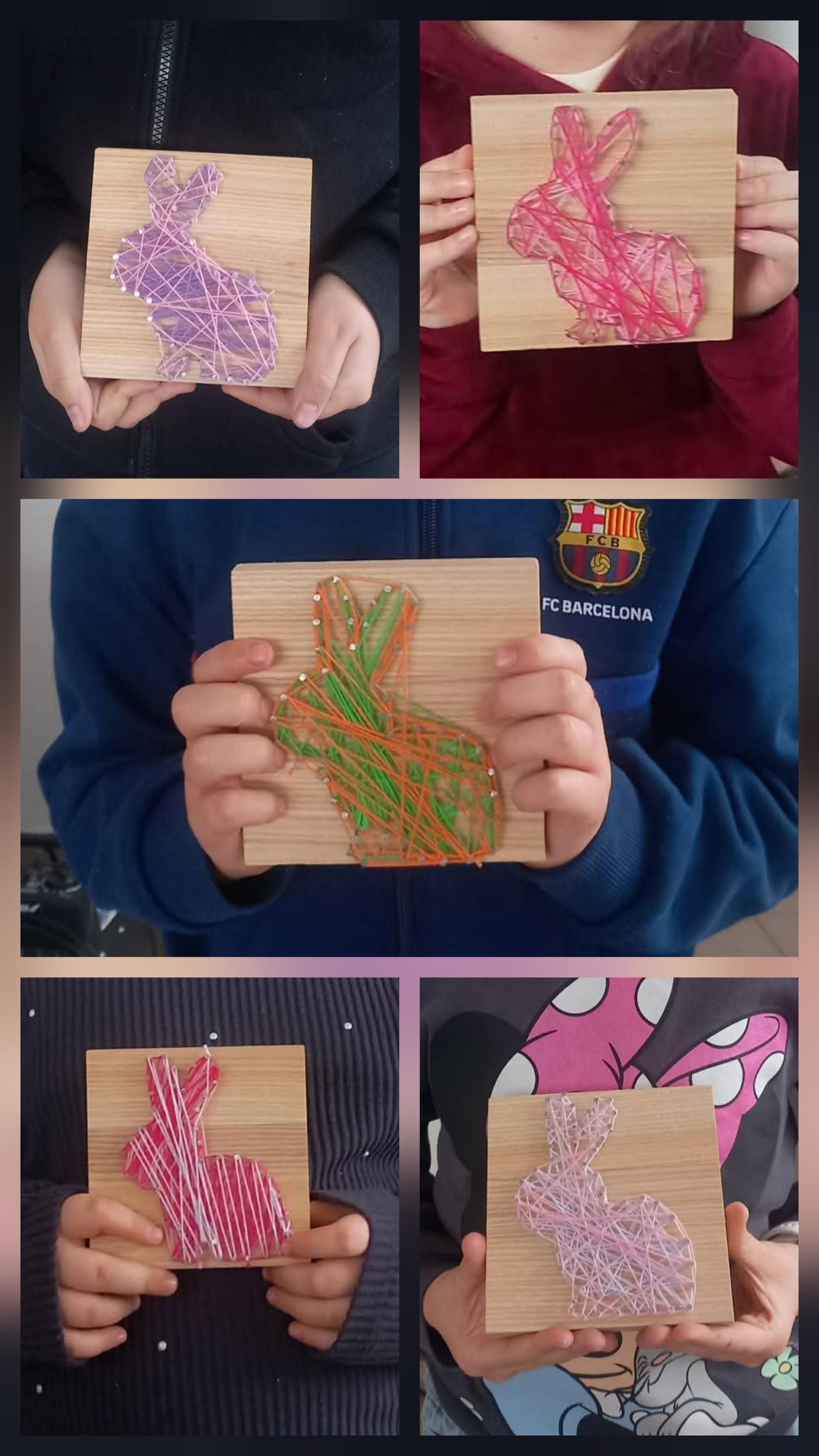 Prace dzieci na drewnie, wielkanocne zajączki. Warsztaty świąteczne dla dziecinw Chojnowie i w Chocianowie.