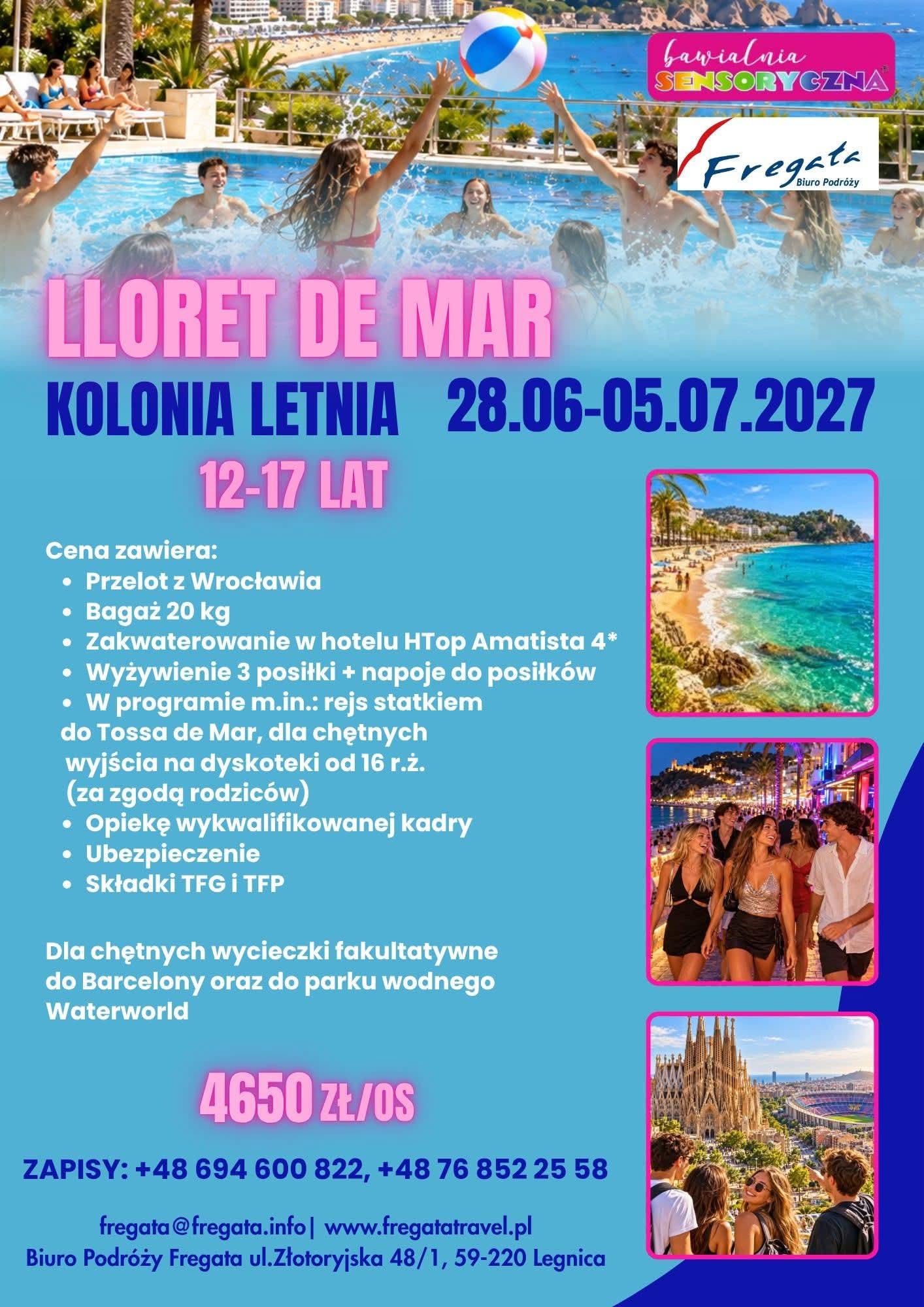 Plakat reklamujacy kolonię dla dzieci z Chojnowa i okolic w Hiszpanii.