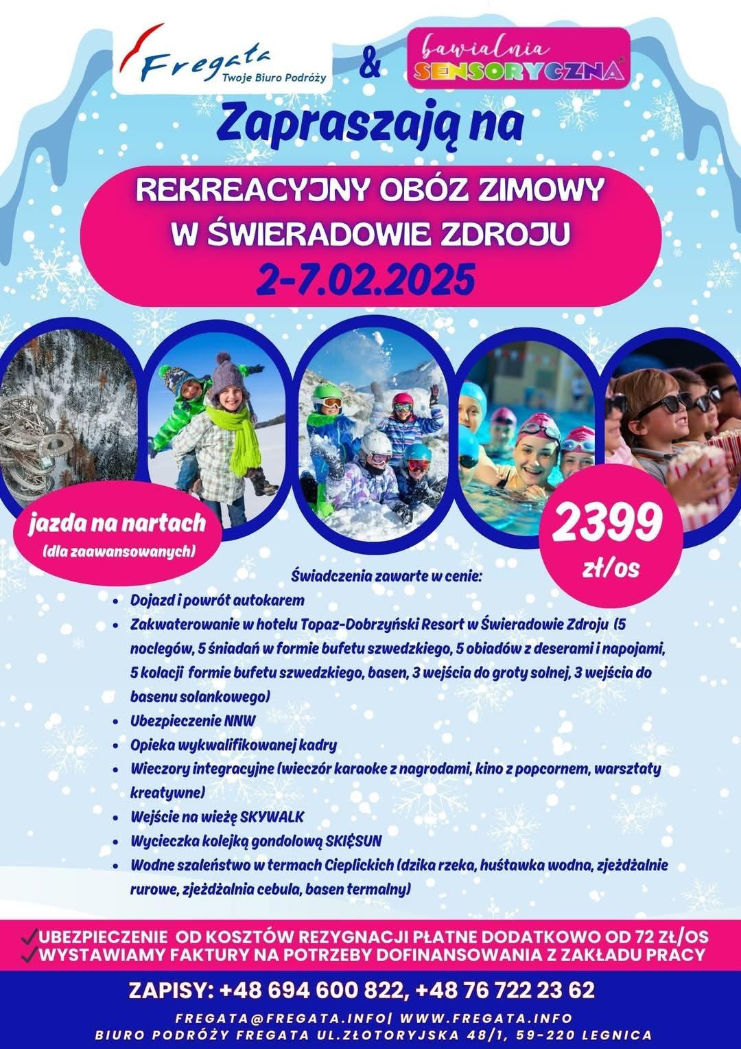 Plakat reklamujący Zimowisko w Świeradowie Zdroju.